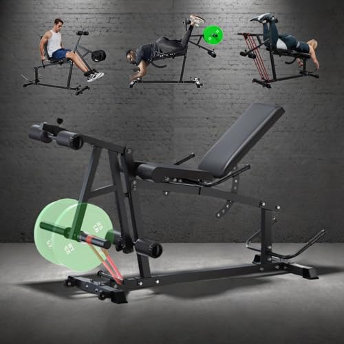 Leg Extension and Curl Machine, Adjustable Leg Workout Equipment for Home Gym, Seated Leg Extension and Lying Curl Machine for Lower Body Workouts, Compatible with Weight Plates and Exercise Band