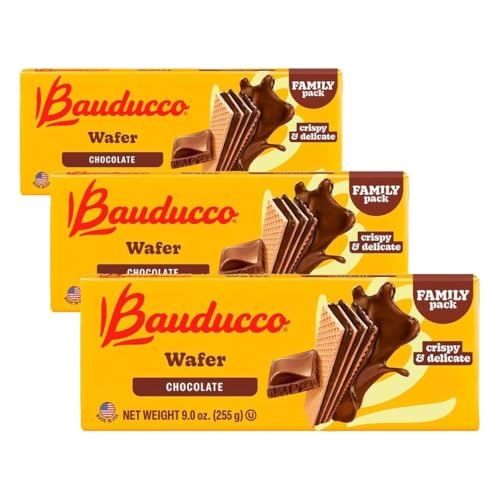 Image of Bauducco Chocolate Wafers - Crispy Wafer Cookies With 3 Delicious, Indulgent Decadent Layers of Chocolate Flavored Cream - Delicious Sweet Snack or Dessert 9.0oz (Pack of 3)