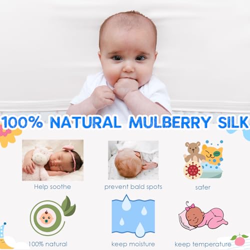 Image of PROMEED 2 Pack 100% Mulberry Silk Crib Sleeve for Baby Hair Loss Prevention, Premium 23 Momme Natural Silk Bassinet Slip for Bassinets /Cradles /Cots /Cribs (White)