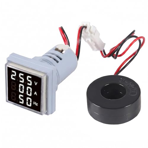 Image of Alinan 3 in 1 60-500V 0-100A AC Digital Ammeter Voltmeter, 22mm Square Digital Tube Screen with Transformer, LED Display Voltage Detector Current Tester Gauge (White)