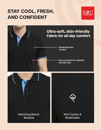 Image of Scott International Cotton Polo T Shirt | Collar Tshirts | Half Sleeves Plain T Shirt | T-Shirt |Tshirt for Men Stylish | Men's Tshirt