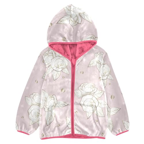 OTVEE Cream Gold Roses Flowers on Pink Kids Hoodie Jacket Fall Spring Full Zip Warm Outwear Coat