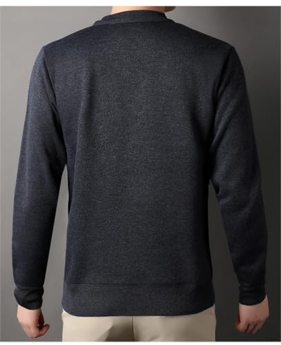 Men's Warm Pullover Sweater Casual Solid Color Knitted Top Winter Fashion Round Neck Sweater3