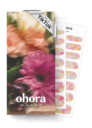 Image of ohora Semi Cured Gel Nail Strips (N Floral Fantasy) - Rainbow, Ombre, Works with Any UV /LED Lamps, Salon-Quality, Long Lasting, Easy to Apply & Remove - Includes 2 Prep Pads, Nail File & Wooden Stick
