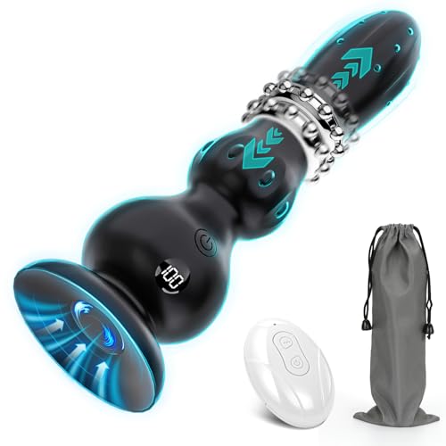 Anal Vibrator Butt Plug with 10 Thrusting Sliding Vibrating Modes, Prostate Massager Anal Toys with Big Suction Cup, Anal Plug Sex Toys for Men Women, Remote Control Anal Bead with LED Display