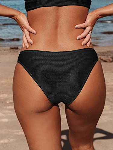 CUPSHE Bikini Bottom for Women Swimsuit Ribbed Low Waisted Mid Cut Cheeky Bathing Suit2