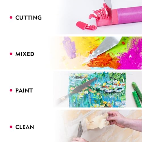 Image of CONDA 5 Pcs Palette Knife Painting with 3 Plastic Scrapers, Stainless Steel Spatula Palette Knife Oil Paint Metal Knives Wood Handle