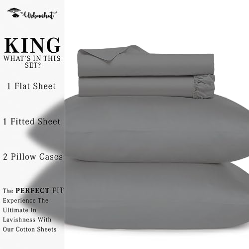 URBANHUT 800 Thread Count Egyptian Cotton Sheets King Size, Long Staple Soft & Breathable, 4 Pc Bed Sheet for King Size Bedding, Sateen Weave Luxury Hotel Bed Sheets Fits 16" Deep Pocket - Dark Grey