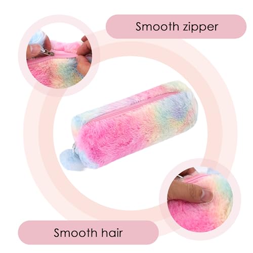Image of Fluffy Pencil Case, Plush Pencil Case Rainbow, Soft Pouch Colored Storage Bags, Makeup Pouch, for Daily Study Work(1Pcs)