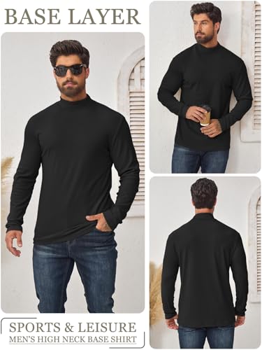 Camiseta Cuello Alto Hombre Termica Forro Polar Interior Elástica Slim Fit de Manga Larga Jersey Hombre Invierno Frío y Uso Diario Negro L