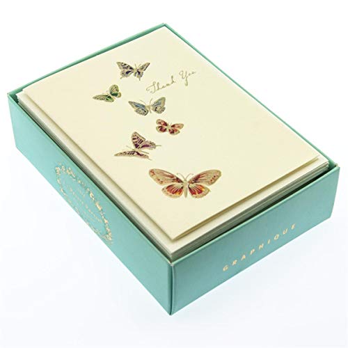Image of Graphique Butterflies La Petite Presse Boxed Thank You Notes - 10 Cards with Matching Envelopes and Storage Box, 3.25 inch x 4.75 inch