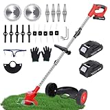 Weed Eater's 3-in-1 Cordless, Foldable and Lightweight Grass Trimmer, Equipped with 3 Types of Blades and 2 Pcs 21V 2Ah Li-Ion Batteries Red No Charger