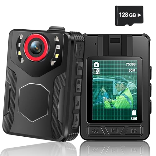 Delarbeaden Body Camera with Audio and Video Recording: 1080P FHD Body Cam with IR Night Vision Video Recorder, 10HR Battery, 2.0” Screen, 128GB Wearable Bodycam for Law Enforcement, Security