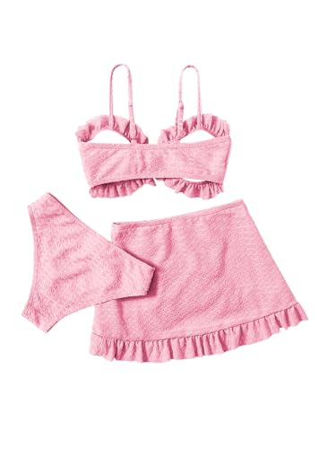 Image of SHENHE Girl's 3 Piece Cute High Waisted Ruffle Trim Swimsuit Bikini Sets with Beach Skirt