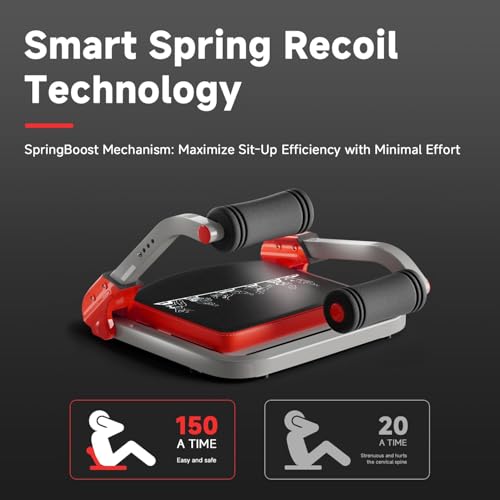 Image of Abdominal Workout Equipment, Abdominal Training /Crunch Machine, 4 Adjustable Resistances, Sit-Up Machine for Stomach Workout, 350 lbs Weight Capacity, Rebound (RED)
