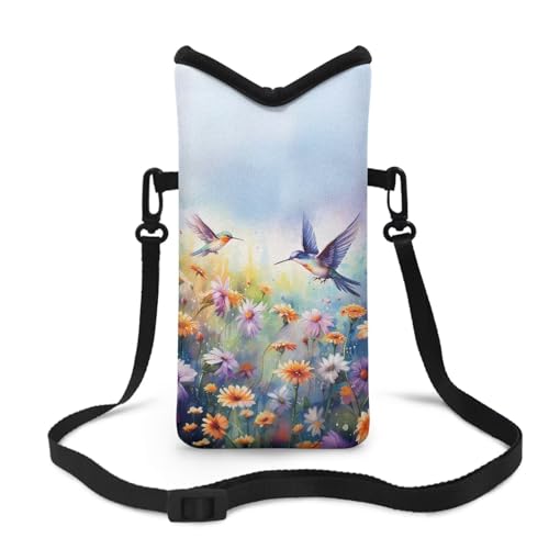 Image of Neoprene Crossbody Phone Bag Small Shoulder Bag Lightweight Travel Bag with Removable Adjustable Strap for Cellphone, Keys, Lipstick, Power Bank 8 x 4 inch, Hummingbird Daisy Flower