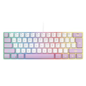 SAMA Gaming Keyboard 60 Percent, 61 Keys RGB Backlit Wired Keyboard, Waterproof Mini Compact Gaming Keyboard for PC/Mac Gamer, Travel, Easy to Carry on Business Trip – White Purple