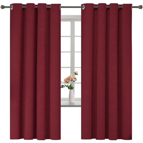 YSTELLAA Rideau 100% Occultant Lot De 2, 140×175cm, Effet Lin, Rideau Thermique Isolant Anti Froid Et Chaleur, Rideaux Anti Bruit, avec Oeillet, pour Salon Et...