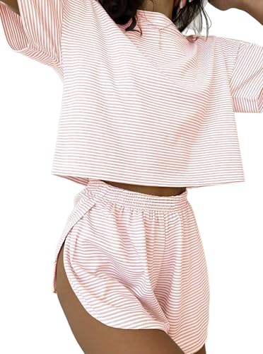 Image of Remidoo Women's Split Shorts Pajama Set Short Sleeve Tops and Shorts 2 Piece Pjs