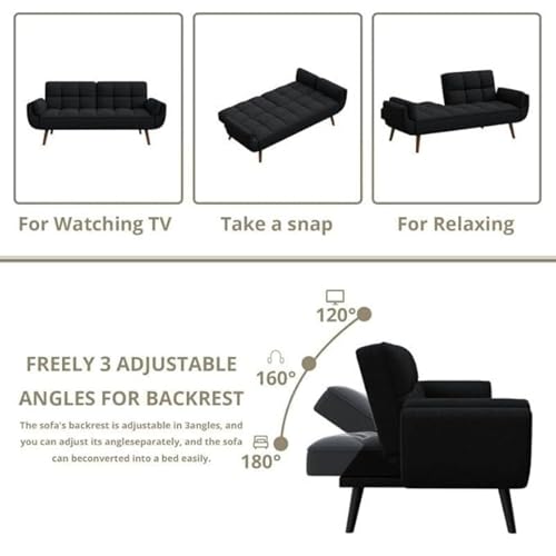 Image of Tarantino 3-Seater Convertible Sofa Cum Bed | Modern Tufted Upholstered Folding Sleeper Sofa for Living Room | High-Density Foam Comfort | Space Saving Couch Bed for Home (Black)