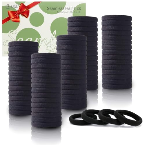 Bessrung 100PCS Black Seamless Elastic Hair Ties No Damage for Women Girls