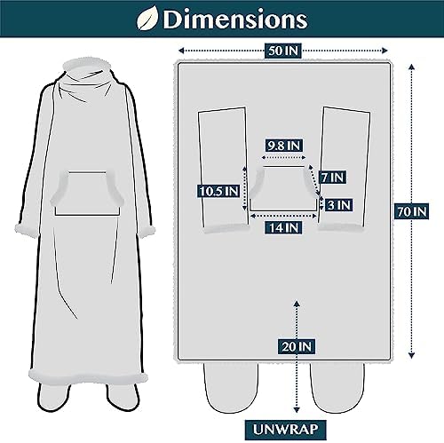 PAVILIA Fleece Blanket with Sleeves, Foot Pockets for Women Men Adults, Plush Wearable Blanket Throw, Warm Blanket Cozy Gift