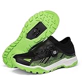 [Omina] サイクリングシューズ SPD SPD-SL ビンディングシューズ 幅広 ロードバイク靴 履きやすい ダイヤル式 自転車シューズ ベルクロ 防水 滑り止め MTB 初心者〜上級者対応 軽量 サイクリングシューズ メンズ用＆ レディーズ用 (ブラックグリーン, 大人, 26.5 cm, 数値, 日本の靴のサイズ寸法)