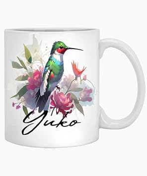 Hummingbird Mug, Custom Name Yuko 11oz White Mug Coffee Mug, Bird Lover Gift, Hummingbird Art, Cute Coffee Mug Mug for Mom, Sister, Aunt, Girlfriend, Her in Birthday 11 Oz mugCoffee 184752