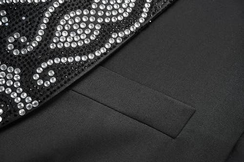 Kelaixiang Men's Black Blazer with Intricate Rhinestone & Sequins Design, Satin Notch Lapel, Double Breasted Suit Jacket4