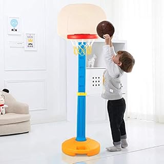 GYMAX 120-160cm Kids Basketball Hoop and Stand, Portable Toddler Basketball Set with Handle, Adjustable Ball Game Toy Sports for Indoor Outdoor