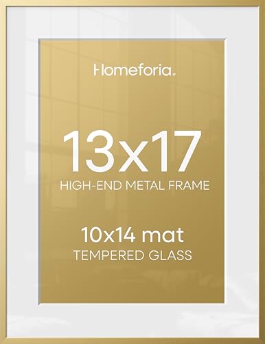 Image of Homeforia 13x17 Picture Frame Gold, High End Metal 13x17 Poster Frames with Mat 10x14 Photo, 13 x 17 Gold Frame Matted to 10 by 14 Print, 17by13 Thin Hanging Frames, Tempered Glass, Wall Kit, Set of 3