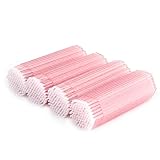 Kristall Mikro Stäbchen,100 Stück Einweg Microbürsten Wimpernbuerste, Mikro-Applikatoren-Bürsten für Wimpernverlängerung (Rosa)