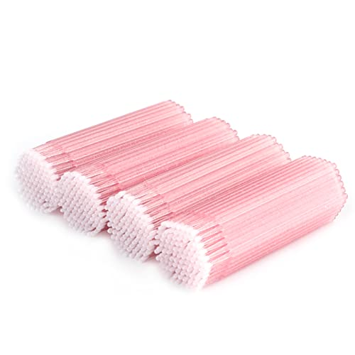 400PCS Crystal Micro Brush Applicator Disposable Micro Cotton Swabs for Eyelash Extensions Makeup Clean (Head Diameter: 2.0mm) (Pink)
