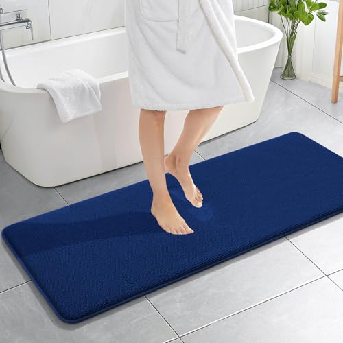 Image of OLANLY Thick Memory Foam Bathroom Runner Rugs 59x20, Extra Soft Absorbent Long Bath Rug, Quick Dry Bath Mats, Non-Slip, Machine Washable Mat for Bathroom, Tub and Shower, Home Decor Accessories, Navy