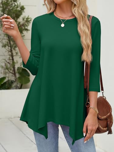JUSTFASHIONNOW Business Casual Outfits for Women St Patrick's Tops 2026 Trendy 3/4 Sleeve Ladies Tops and Blouses Crewneck Work Shirts（Darkgreen，Large — view 3
