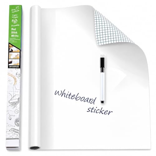 Image of YAJNAS 60x200 CM Whiteboard Sticker for Kids, Home, School & Office, Self-Adhesive Removable, Waterproof White Board Sticker Perfect for Writing & Drawing on Smooth Surfaces -2 x 6.5 Ft