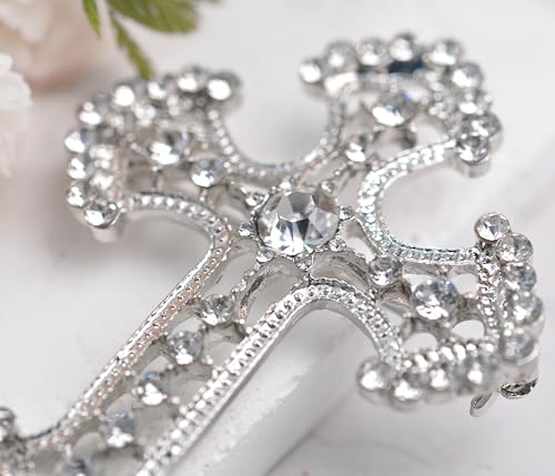 Image of Gyn&Joy Sparkle Crystal Rhinestones Holy Cross Brooch Pin Jewelry For Women Men