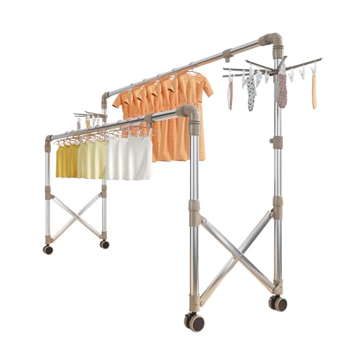 Tendedero de Ropa Plegable, Tendales de Ropa Plegable Con Ruedas, Acero Inoxidable, Para Uso En Interiores Y Exteriores, Para Ropa Pequeña, Calcetines, Tendedero de Suelo Resistente(180cm/71in)
