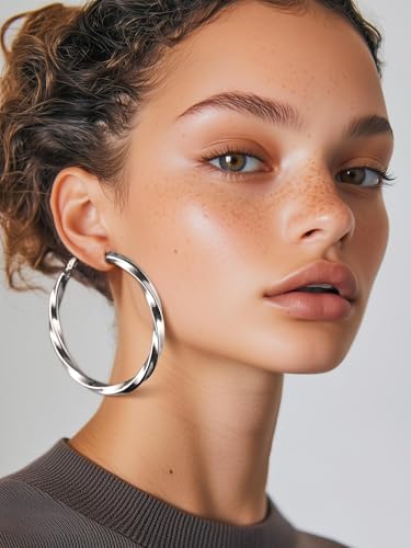 Image of Stainless Steel Chunky Hoop Earrings For Women, Minimalist and Chic, Black /Gold Plated, Round Hoops Earrings Hypoallergenic, Size: 30mm /40mm /60mm /80mm, Come with Box
