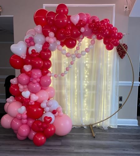 Image of Valentine's Day Balloon Garland Arch Kit - 122 Piece Red, Pink & Light Pink Balloons - Heart & Bear Shaped - Biodegradable - For Couples & Lovers