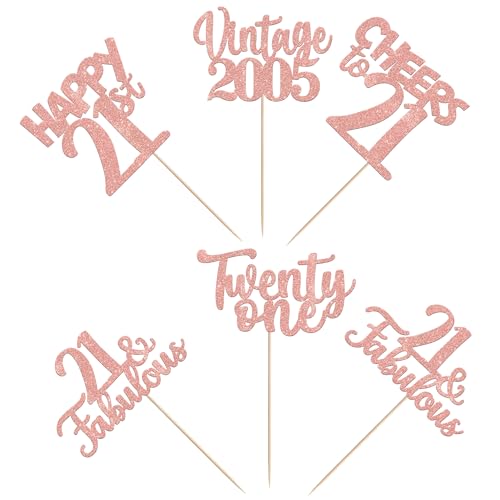 Image of 15 PCS 21st Birthday Centerpiece Sticks Twenty One Happy 21 Vintage 2005 Table Flower Centerpieces Sticks Cheers to 21 Fabulous Floral Decorations for 21st Birthday Party Supplies Rose Gold