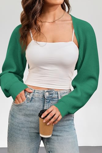 Arach&Cloz 2026 Spring Women's Bolero Shrug Fashion Ribbed Knit Cropped Cardigans Long Sleeves Drop Shoulder Open Front Wool Trendy Sweaters Summer Lightweight Casual Outfits Y2K Clothes Green L — view 2