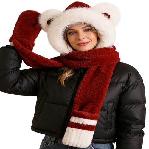 Xmccvt Huvudscarf Med Fickor Och Vantar,Björnformade Vintervärmeprodukter,Hätta Halsduk Sjal - För Skidåkare Vandrare Löpare Shoppare Resenärer Skidåkning Snowboard Vandring Löpning Daglig