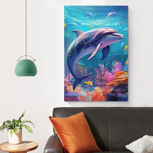 Cuadro de delfines para iluminar estancias oscuras lienzo mural de 50x75 cm 4