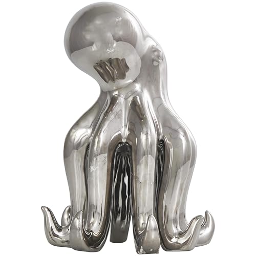 Image of Deco 79 Ceramic Octopus Decorative Sculpture Standing Home Decor Statue, Accent Figurine 6 inch x 6 inch x 8 inch, Silver