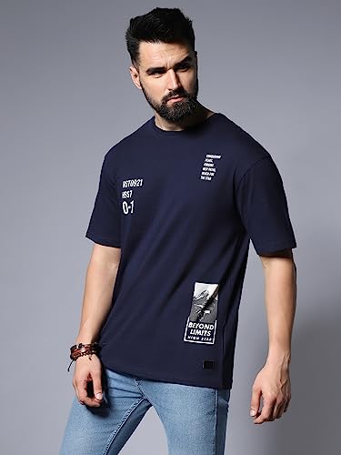 Image of HIGH STAR Men's Typography Applique Regular Fit T-Shirt
