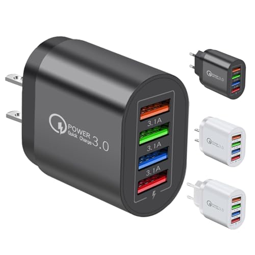 2 Piezas Cargador De Corriente USB, Adaptador De Enchufe De Cargador USB, Cargador Rápido Múltiple De 4 Puertos con QC3.0, Enchufe Adaptador De Corriente Compatible con Teléfono Móvil, Tableta