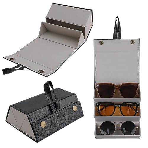 Photo de JUMRHFAN Organisateurs de lunettes de soleil Lunettes de voyage Étui Pliable Plusieurs Paires Lunettes Boîte de rangement Porte-lunettes suspendues Noir(3 emplacements)