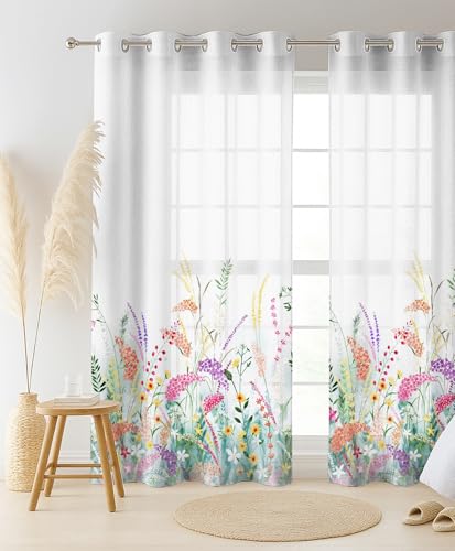 Image of Casableu Belek Sheer Curtains 7 Feet Long Set of 2 for Door, Digital Printed Curtains with Eyelets, Semi Sheer Curtains for Living Room, Tieback Included (Pink 7 feet)