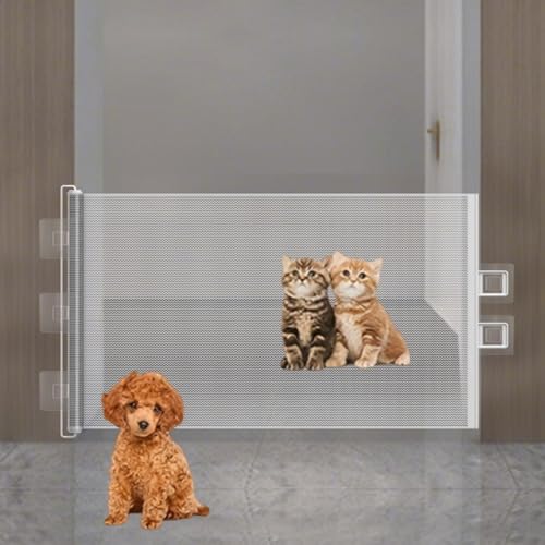 Einziehbares Haustiergitter ohne Bohren, biegbares, verstellbares Hundegitter für Treppen, Türen und Raumteiler, freistehendes, faltbares Katzengitter, verstellbare Größe (weiß, 78 cm H x 110 cm B)
